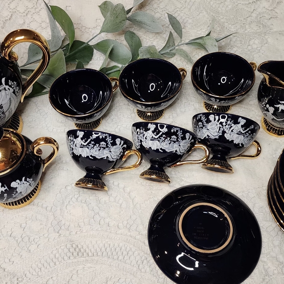 Elegant Black and Gold Tea Set